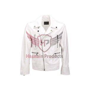 Stylish Phoenix Design Men's Premium Vegetable Tanned Leather Biker Jacket <b>White</b> Hooded Collar Fashionable <b>Winter</b> Statement - Product Image 1