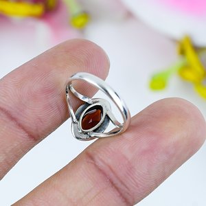 925 bague en argent Sterling faite à la main Vintage argent placage à la mode grenat naturel Marquise coupe pierres précieuses lunette réglage cadeau pour maman - Product Image 2