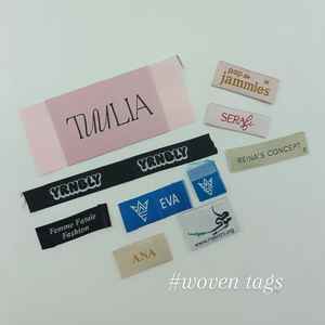 Etiqueta tejida de ropa de marca personalizada 100, etiqueta de tela para ropa con logotipo, pliegue final/pliegue central de 2x5cm, alta calidad - Product Image 1