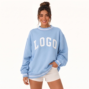 Sudadera Transpirable Estilo Universitario con Cuello Alto, Tejido de Felpa, Letras Bordadas en el Pecho para Mujer - Product Image 1