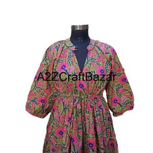 Robe maxi en coton 100% pur, écologique, faite à la main, à fleurs, respirante, confortable, facile à porter au quotidien - Product Image 3