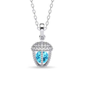 NOVAMART Fine Silver Acorn Blue Handmade Solitaire <b>Pendant</b> Chain Bezel Setting Featuring <b>Opal</b> Quartz Amethyst Rhodium Plated Rel - Product Image 1