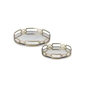 Plateau en métal doré antique avec miroir pour la table de toilette et la décoration de la pièce avec des ornements réfléchissants artisanaux - Product Image 2