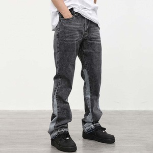 Custom <b>Men's</b> Summer <b>Flared</b> <b>Jeans</b> High Street Style Patchwork Loose Hip Hop Denim Pants Washed <b>Jeans</b> - Product Image 2