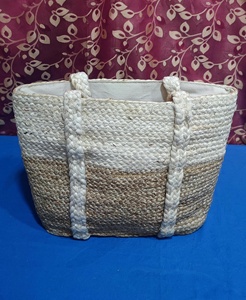 Sac de jute carré élégant fait à la main 15 "x 11" blanc marron avec fermeture à glissière et décoration de lettre unique - Product Image 5