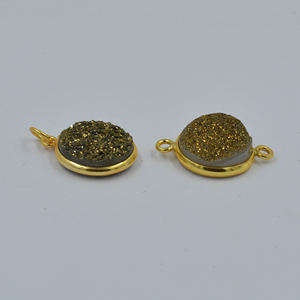 925 Sterling Silver Pendant Bezel <b>Bronze</b> Natural Titanium Druzy Round Shape Children's Jewelry Wholesale Necklaces - Product Image 2