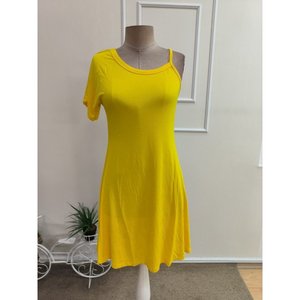 Vestido corto de viscosa con cuello redondo y tirantes de una sola manga para mujer, 35137 - Amarillo - Product Image 4