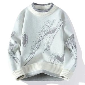 Pull en molleton tricoté à col rond, coupe classique, uni, hiver, décontracté, unisexe, blanc, polyester/coton - Product Image 4