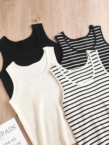 เสื้อแขนกุดลำลองลายทางทรงหลวมของผู้หญิงเสื้อกล้ามคอกลมและเปิดไหล่สำหรับกลางแจ้งฤดูร้อน - Product Image 5