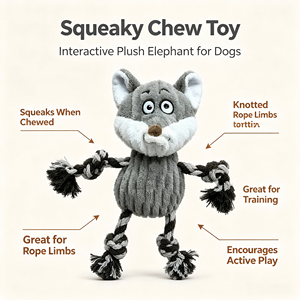 Giocattolo per Cani a Forma di <span class=keywords><strong>Lupo</strong></span> in Peluche, con Estremità in Corda per Tiro alla Fune, Gioco Interattivo da Masticare per Addestramento e Pulizia dei Denti per Cani di Piccola e Media Taglia - Product Image 2
