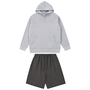 Heavyweight Cotton Men 2 Piece Short Sets Unisex <b>Sweatshirt</b> and Sweat Short Tracksuit Custom Hoodie and Shorts Set For Men - Product Image 2