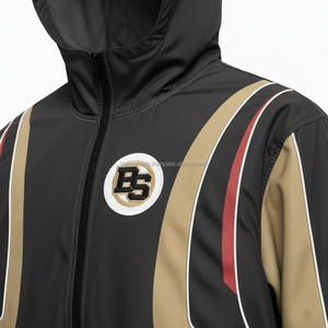 Conjunto de chándal cortavientos de nailon 220 GSM con estilo de talla grande, conjunto de cortavientos de calor de dos tonos negro dorado con acentos rojos con logotipo personalizado - Product Image 6