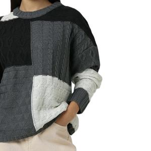 Pull d'hiver décontracté pour femme, tricoté sur mesure, 100 % acrylique, style col rond tendance, polyvalent, color-block - Product Image 5