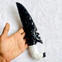 MUNTAHA AGATE Couteau de fantaisie en obsidienne noire unique, pierre précieuse, lame taillée à la main, qualité supérieure, toucher réel, dentelé, Wicca