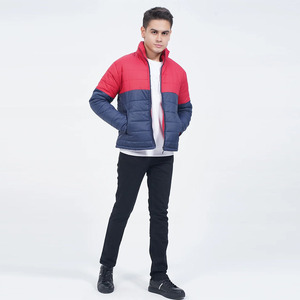 แจ็กเก็ตขนเป็ดแบบรูดซิปสำหรับผู้ใหญ่สีแดงและน้ำเงินคอตั้งกันน้ำกันลม - Product Image 4