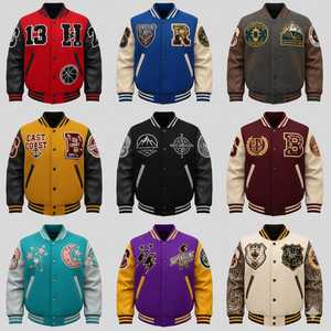 Veste universitaire personnalisée toutes couleurs, corps en laine, manches en vinyle, veste bomber de baseball, uniforme d'équipe sportive scolaire, en gros - Product Image 6