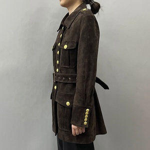 2024 Phụ Nữ Tùy Chỉnh Vành Đai Ve Áo Mỏng Áo Khoác Da Lộn Mùa Đông Duy Nhất Ngực Quan Hệ Nhân Quả Da Da Lộn Áo Khoác Cho Phụ Nữ - Product Image 4