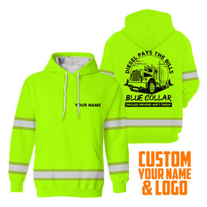 Men Truck Print Sublimation <b>Reflective</b> Tape Custom Beautiful Hi Vis <b>Top</b> Quality Safety Hoodie for Men - Product Image 1