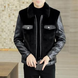 Veste en cuir véritable pour homme à col épais d'hiver Doublure en fourrure de renard Manteau en fourrure de luxe - Product Image 6