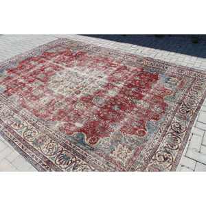 Alfombra de 8.6x12 pies, Alfombra Turca Vintage, Alfombra con Rayas Rojas - Product Image 4