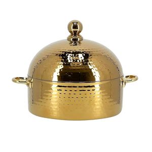 Marmite de finition en métal plaqué or avec couvercle dernière casserole en acier inoxydable faite à la main servant des aliments ronds maison hôtel restaurants - Product Image 1