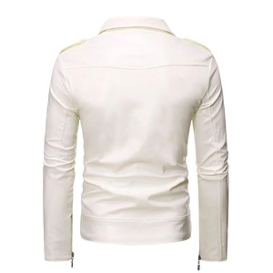 Veste en cuir PU de moto à fermeture éclair diagonale pour hommes, manteau nouveau blanc et noir, tissu en toile à revers décontracté - Product Image 2