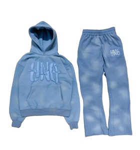 Conjunto de pantalones de chándal y Sudadera con capucha y lavado ácido Distress personalizado, chándal Vintage, chándal Sweat Stack Flare Pant, traje para hombre - Product Image 1