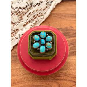 <b>Adjustable</b> Navajo-Made Fine Jewelry Kingman Turquoise Sterling Silver <b>Ring</b> Everyday Wear Statement Statement <b>Ring</b> Natural - Product Image 1