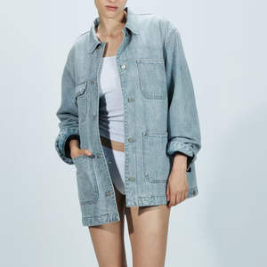 Veste en jean vintage pour femme, en denim lourd de qualité supérieure, silhouette longue, style streetwear décontracté, vêtement d'extérieur pour l'hiver - Product Image 6