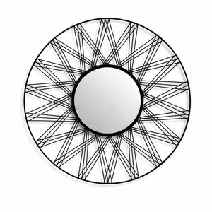 Modern <b>Black</b> Metal Wall <b>Mirror</b> with Geometric Wire Frame Design Contemporary Style Statement Piece for Home Decor - Product Image 1