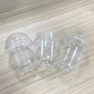 Gobelet en plastique PP jetable transparent en forme de U de 95 mm et 16 oz avec couvercles, personnalisable avec logo QUANG QUAN, pour thé au lait à bulles, café, smoothie - Product Image 1