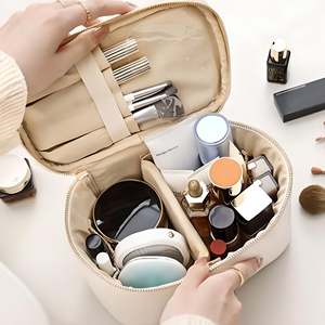 Anne Leather <b>Large</b> Capacity <b>Cosmetics</b> Case with Zipper Closure Feature-Handled Makeup Organizer <b>Bag</b> Custom Logo Pattern - Product Image 3