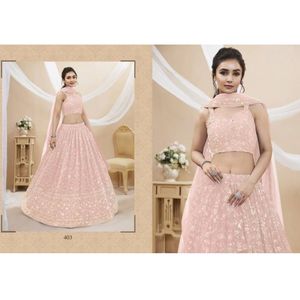 ชุดเลเฮนกาโชลีแบบยาวปักลายจอร์เจตต์ ซารี สำหรับงานเฉลิมฉลองแบบดั้งเดิม ดีไซน์หรูหรา ประณีตอย่างมีระดับ - Product Image 4