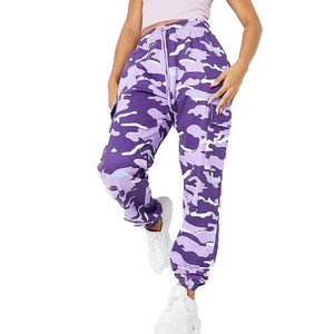 Pantalon cargo en coton pour femme de marque célèbre, pantalon de jogging taille haute avec effet empilé - Product Image 1
