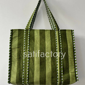 Women's Reusable Shopping Cotton <b>Quilted</b> <b>Tote</b> <b>Bag</b> with Handmade Indian Shoulder Open Closure White Background - Product Image 1