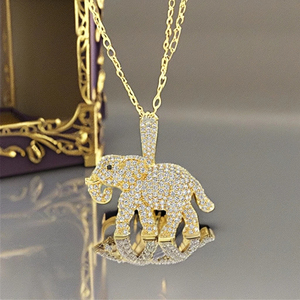 Customizable 925 Silver <b>Yellow</b> Gold Plated Pendant Necklace Hip Hop Style Iced Natural Elephant Lab Grown Diamond Fine Jewelry - Product Image 3