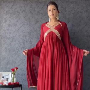 Hermoso vestido de fiesta Aliya Cut vestido con Dupatta con trabajo de lentejuelas bordadas - Product Image 1