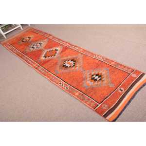 Vintage <b>Rug</b>, <b>Runner</b> 2.8x10.4 ft <b>Rug</b>, Herki Orange Moroccan <b>Rug</b> - Product Image 4