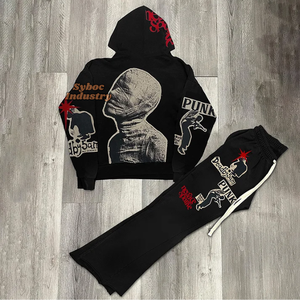 Ensemble de pantalons de survêtement à capuche surdimensionnés de luxe personnalisés pour hommes poids lourd 420 GSM respirant basiques coton/mélangé sérigraphie sweat à capuche garçon - Product Image 2