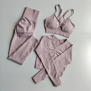 Gran oferta, conjunto de mallas de Yoga sin costuras para mujer, pantalones de entrenamiento físico, Sujetador deportivo, ropa atlética, conjunto de Yoga para gimnasio con fruncido en el trasero acanalado - Product Image 3