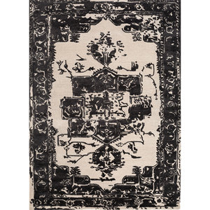 Tapis en laine et viscose tufté à la main Mythos, gris et noir, motif médaillon, tissage plat, pour la maison, le couloir, tapis rectangulaire en jute - Tnq-3205 (Cs-01) - Product Image 1