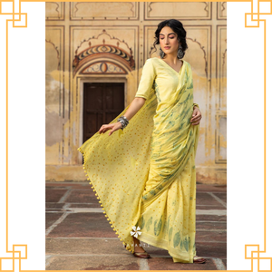 Belle Georgette Saree avec des imprimés floraux pour les mariages et les fêtes directement de l'Inde - Product Image 3