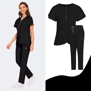 Durable médico enfermera Scrubs tulipán mangas cremallera frontal uniformes trabajadores de la salud enfermera Hospital Scrubs uniformes mujeres - Product Image 5