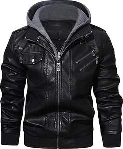Chaquetas de cuero con cremallera completa para hombre Chaqueta de plumón de cuero de diseño clásico para hombre Chaqueta de moda para hombre con cuello levantado - Product Image 1