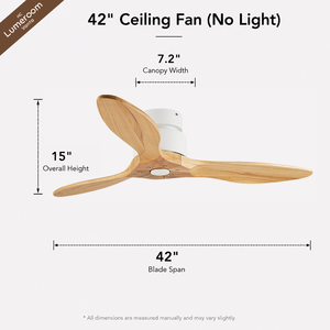 42 Inch Low Profile Ceiling <b>Fan</b> No Light with <b>Remote</b> <b>Control</b> 3 Solid Wood Blades for Bedroom Living Room - Product Image 5
