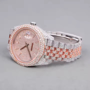 Montre sport unisexe en acier inoxydable à deux tons glacés, style hip-hop, mouvement Miyota, verre analogique, diamants moissanite complets, clarté VVS, personnalisable - Product Image 1