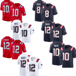 เสื้อฟุตบอลอเมริกันวัยรุ่นชายหญิงแบบใหม่อังกฤษ #10 Drake Maye #8 stefon diggs #12เบรดี้เย็บระบายอากาศ - Product Image 1