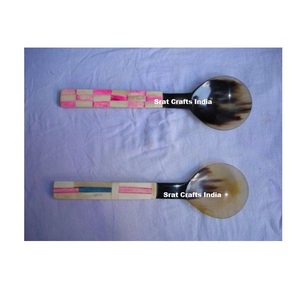 Service à salade en corne naturelle, fait main, écologique, style américain, ustensiles de cuisine, ensemble de couverts pour table, restaurant, hôtel, outils en vrac - Product Image 4