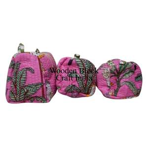 Juego de 3 Bolsas de Algodón Indio Acolchado, Ecológicas, con Cierre, Estampado de Jungla, para Bolsas de Aseo, Neceser de Viaje, Bolsas de Maquillaje y Cosméticos - Product Image 2