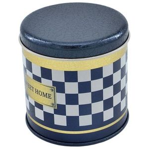 0.5L round <b>Metal</b> Tin with Wooden Lid Ø90x90mm Checkerboard Design <b>Metal</b> Baskets <b>Product</b> Category - Product Image 2